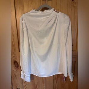 Elegant White Blouse with Gold Button Accents Rouched Chicwish NWT Size Medium